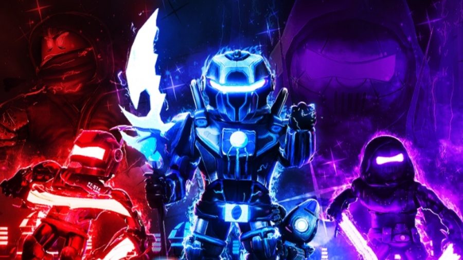 赤の戦士、紫の戦士、青の戦士はすべて、ハイテクの鎧を身に着けたさまざまな武器を使用します
