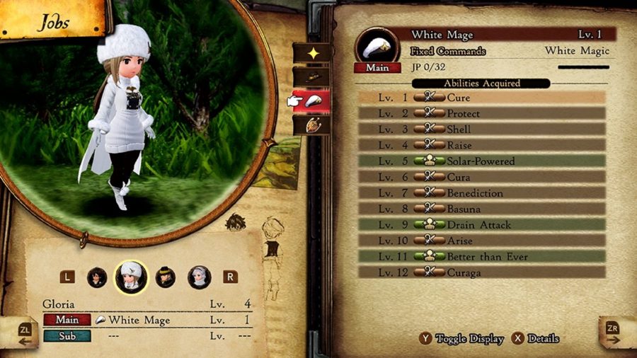 ブレイブリーデフォルト2の白魔道士のジョブ画面
