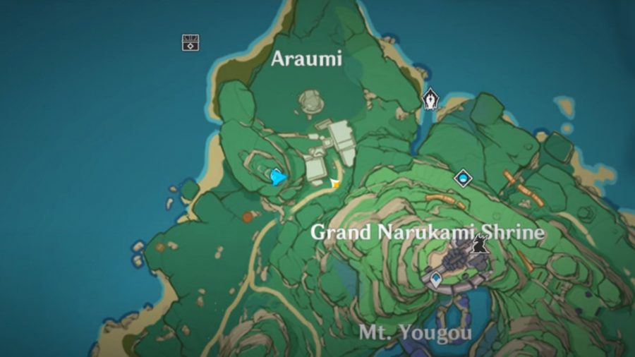 A map of Araumi on Narakuma Island