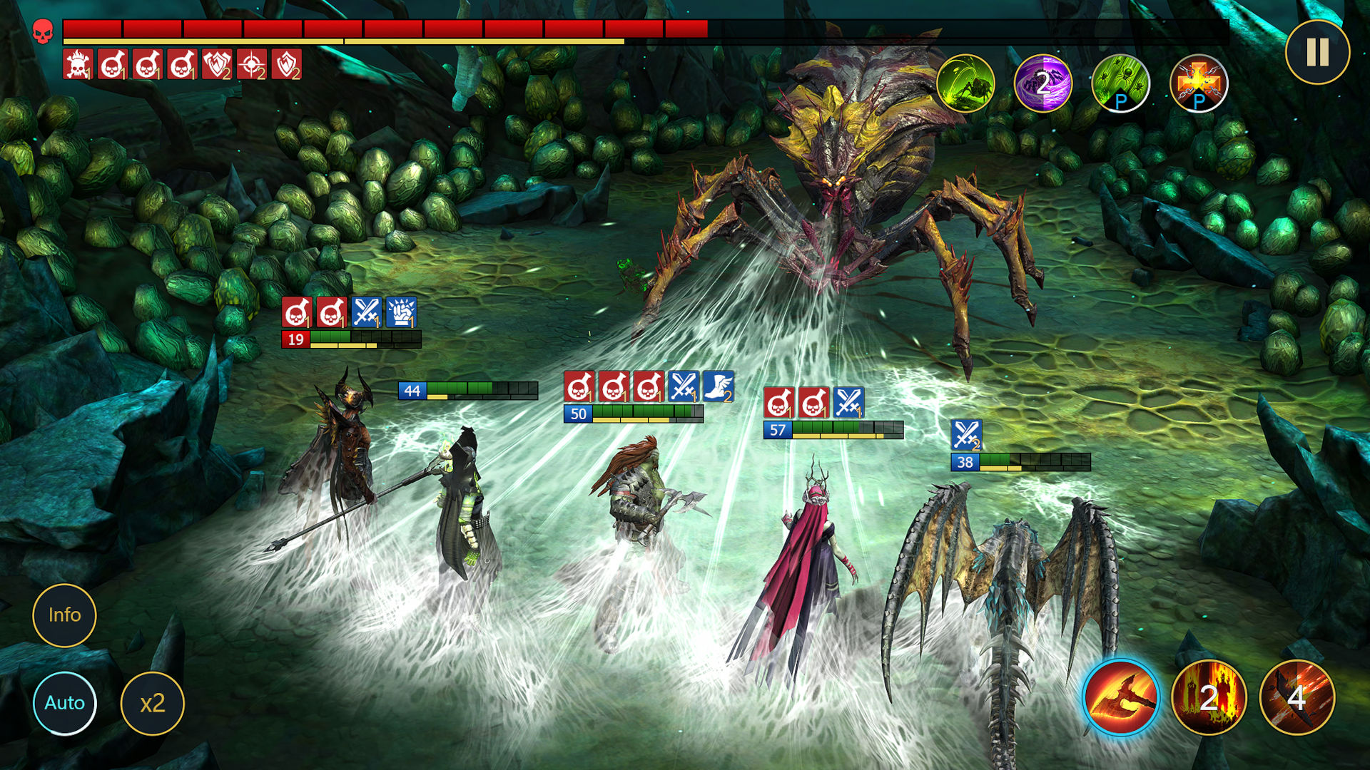 モバイルで最高のアイドルゲーム：レイドで巨大​​なクモと戦うヒーロー：シャドウレジェンド