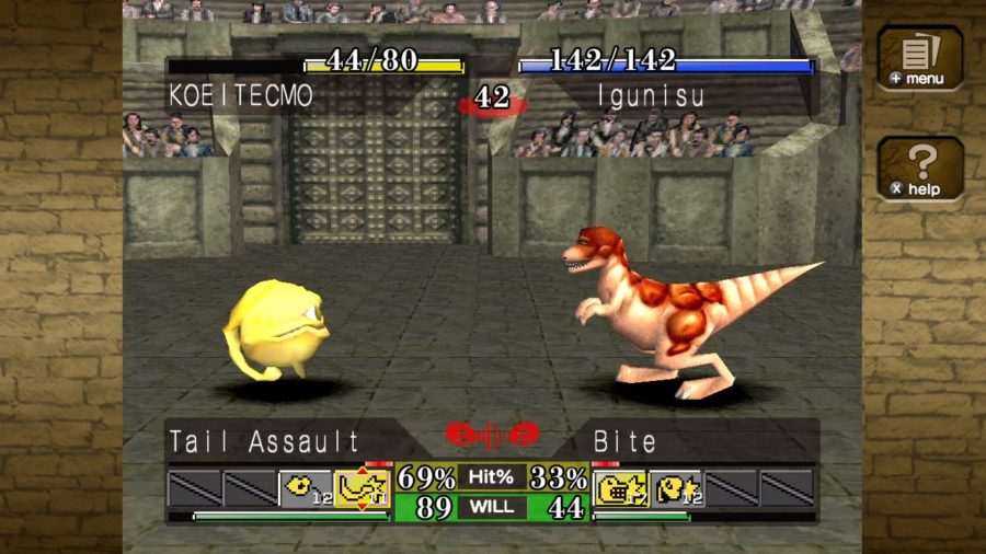 Two monsters facing off in battle