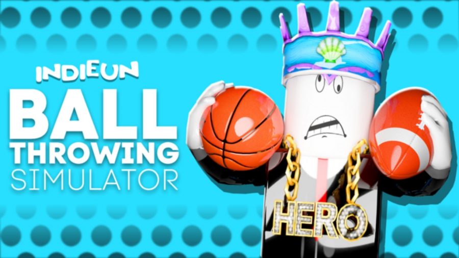 Ball ThrowingSimulatorでバスケットボールとサッカーを保持しているRobloxのキャラクター