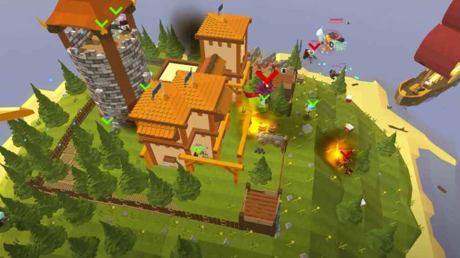 RobloxのようなモバイルゲームであるKogamaのスクリーンショットで、丘の上の家や木を示しています。