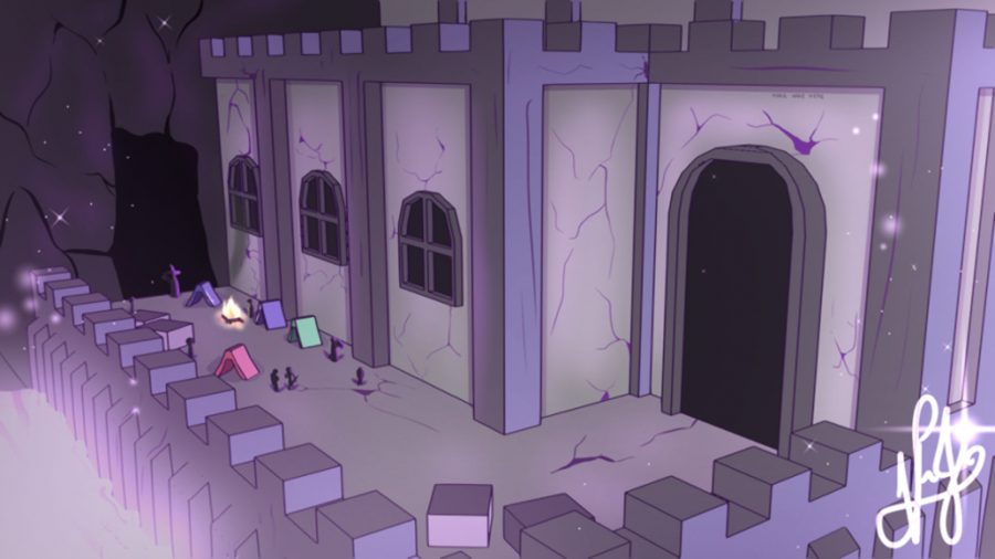 紫色の城を示すオルソキシアアート 