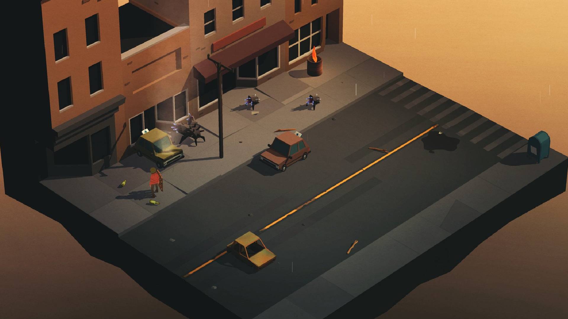 終末論的なゲームの後の最高のゲーム：等角図は、通りと建物を示しています。