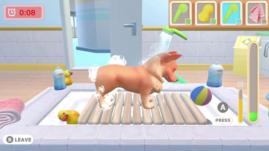 私の宇宙動物ゲーム; お風呂に入る犬