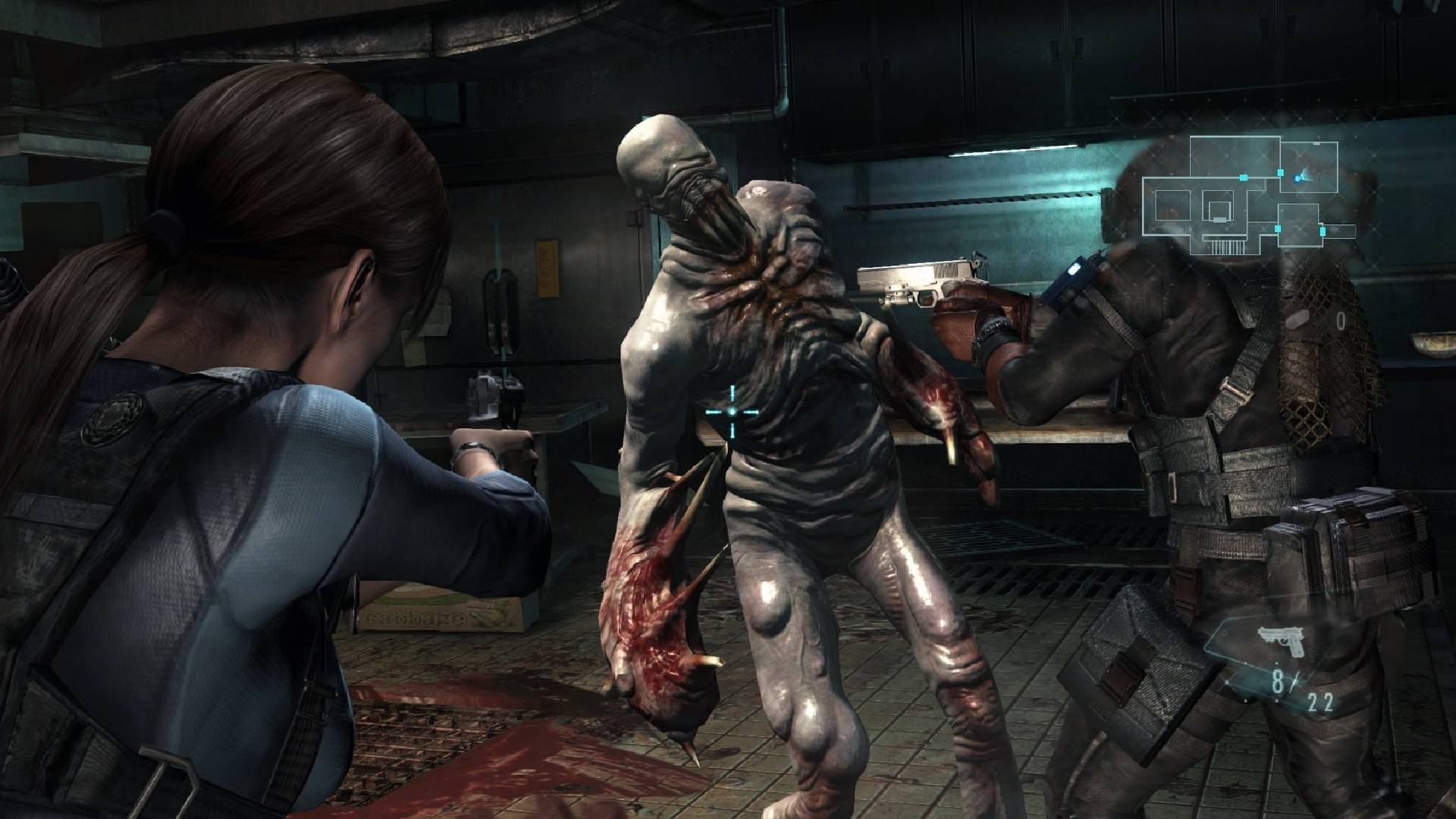 最高のスパイゲーム：女性の傭兵が2つの肥大化したゾンビに銃を構えます