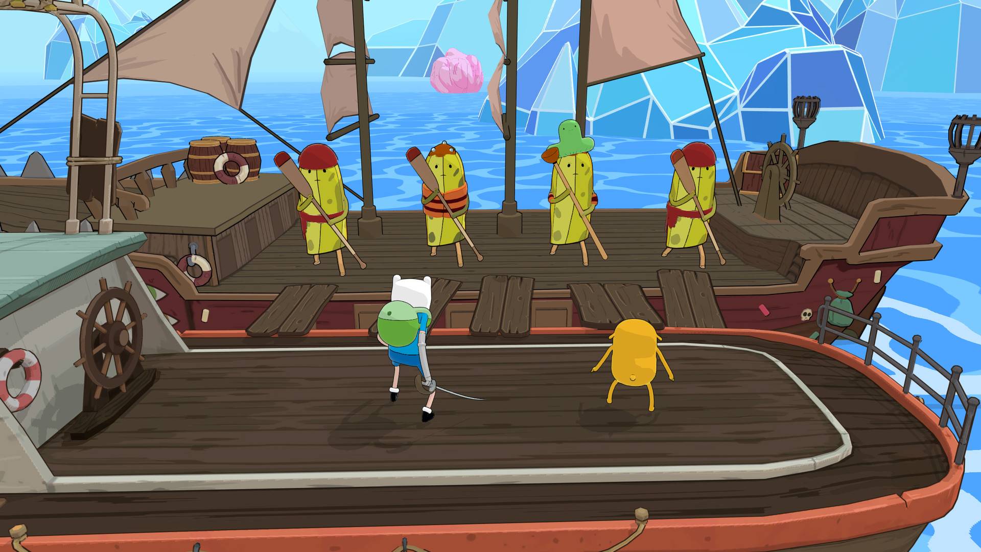 最高のカートゥーンネットワークゲーム：アドベンチャータイムのフィンとジェイクが海賊船で敵と戦う