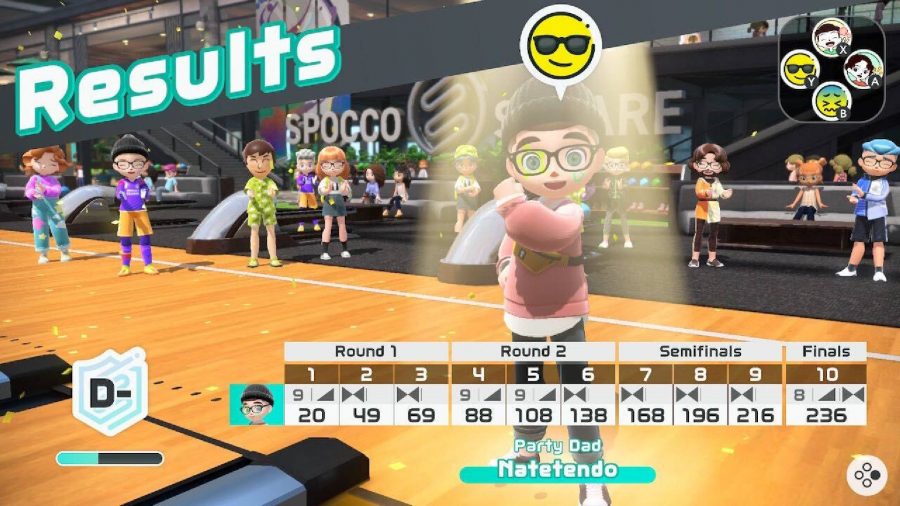 Nintendo Switch Sportsコスメティックス：プレーヤーがボウリングのゲームに勝ったようで、多くのポイントを獲得しています