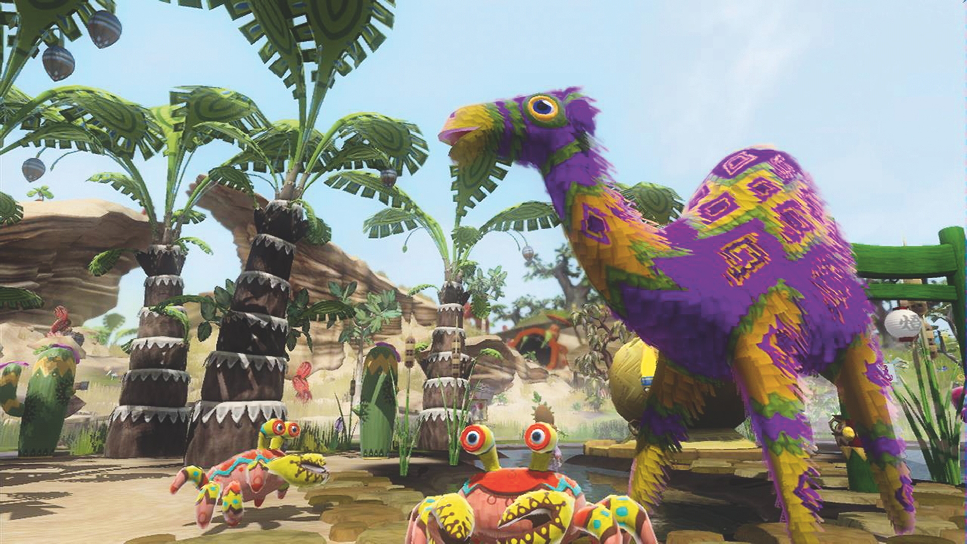 最高のファーム ゲーム - Viva Piñata: Trouble in Paradise。 スクリーンショットには、さまざまなピニャータがプレイヤーの庭内を歩いている様子が示されています。