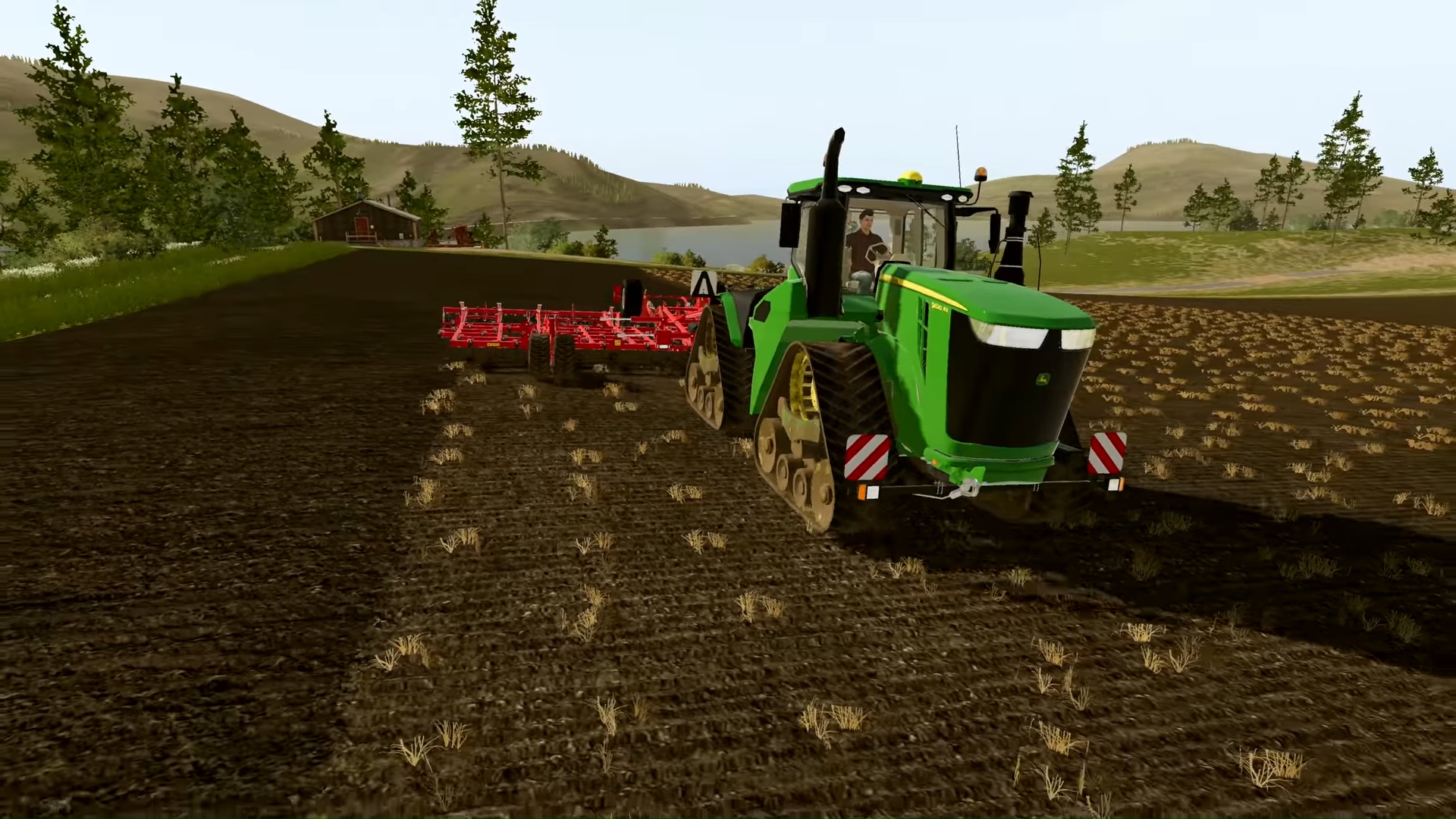 最高のファーム ゲーム - Farm Simulator 20。スクリーンショットは、農地を走行するトラクターを示しています。