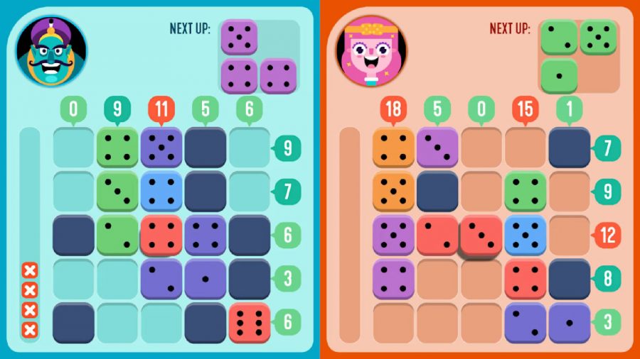 クールな数学ゲーム：2つの異なるゲームボードが表示され、どちらかに複数のサイコロがあります 