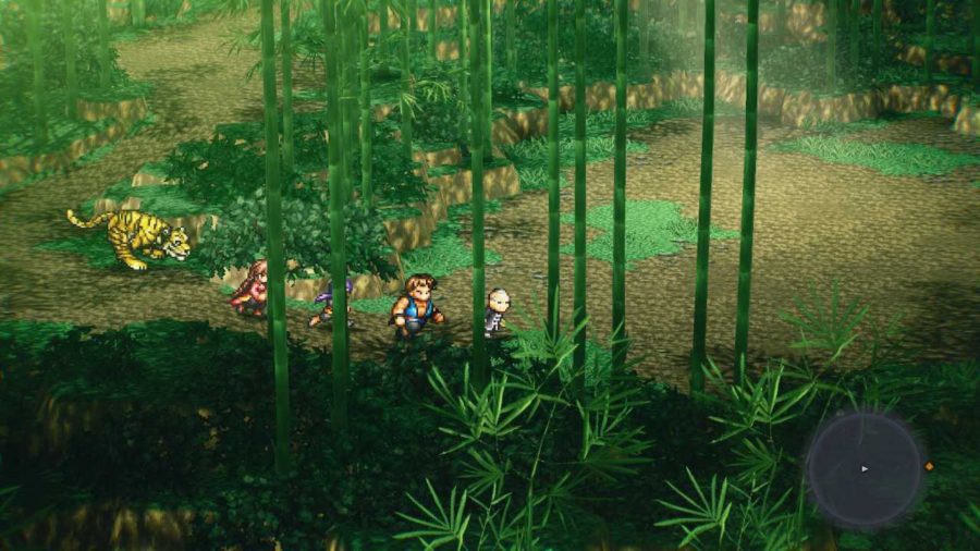 LiveALiveゲームプレイ-生徒と一緒に緑の竹林を歩くシフ