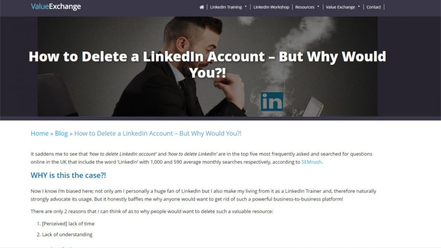 LinkedIn アカウントを削除する方法を説明するスクリーンショット