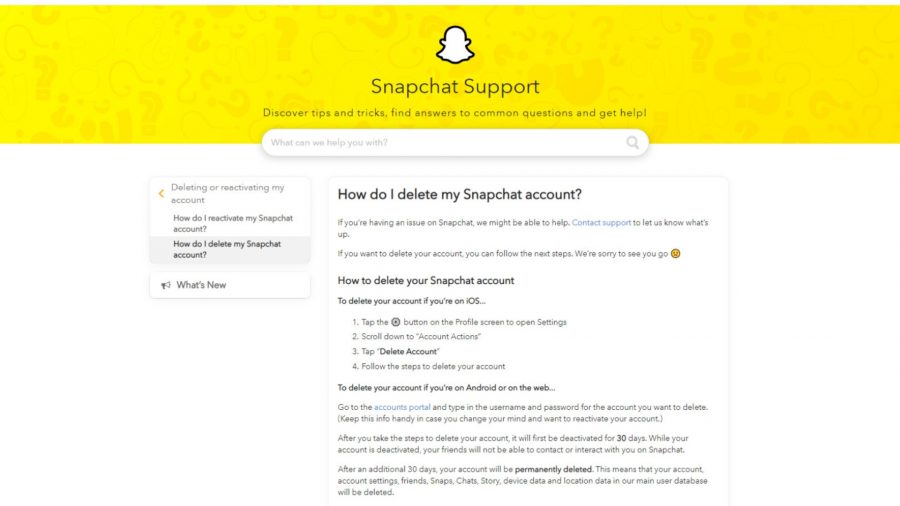 Snapchat アカウントの削除方法を説明する Web ページ