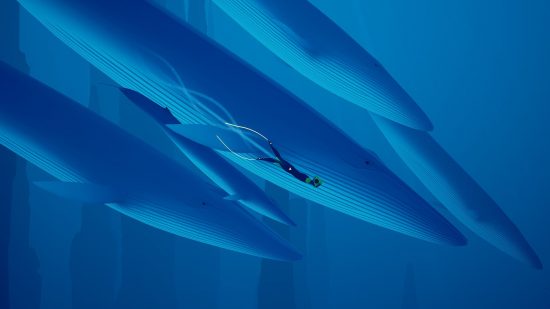 海のゲーム Abzu: クジラに囲まれたダイバー