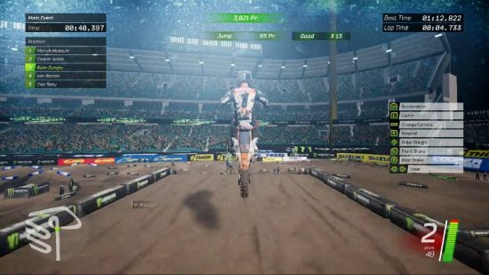 バイク ゲーム: モトクロス バイクがダート マウンドを飛び越える