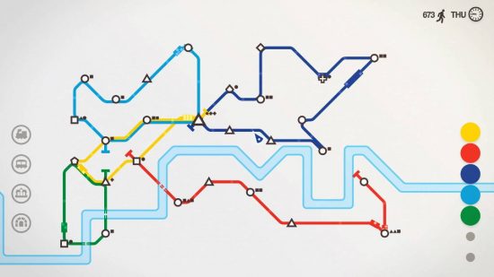 トレイン ゲーム: 接続された一連の地下鉄駅を示すまばらなシーン