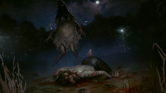 ホラー ゲーム - スピリット ハンター NG で負傷した女性に近づく恐ろしい妊娠した幽霊