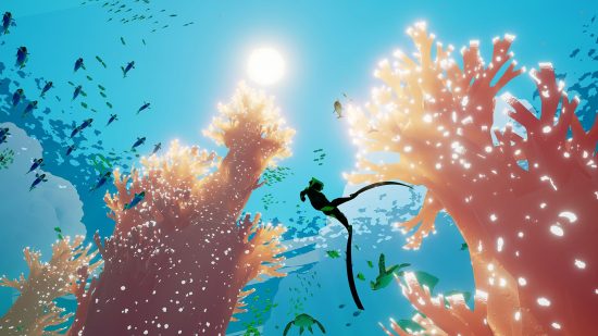野生生物ゲーム abzu: サンゴと魚に囲まれたダイバー