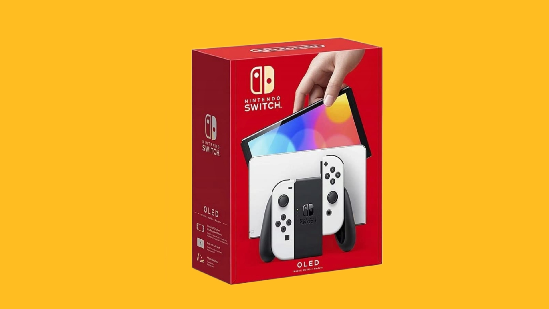 最高の Nintendo Switch: OLED モデル。 画像は箱に入った状態を示しています。