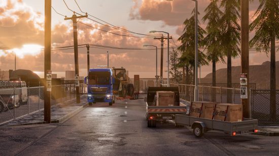 トラック ゲーム トラックとロジスティクス シミュレーター: 道路上のいくつかの車両のビュー
