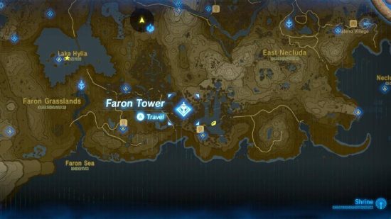 Zelda Tears of Kingdom Zonai の説明: ブレス オブ ワイルド マップはファロン地域を示しています