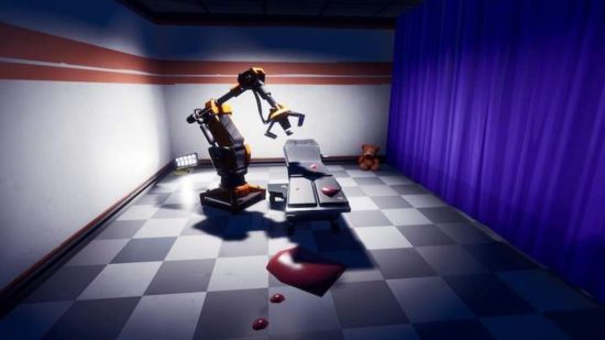 Fortnite ホラー マップ: Lab Escape マップの最初の部屋に椅子と機械が設置されている