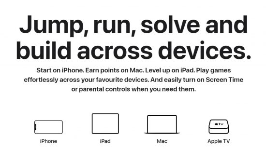 Apple Arcade ガイドとは何かについての Apple Arcade のデバイス オプションのスクリーンショット