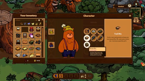 Bear games: Bear and Breakfast のキャラクター作成とインベントリ画面のスクリーンショット。