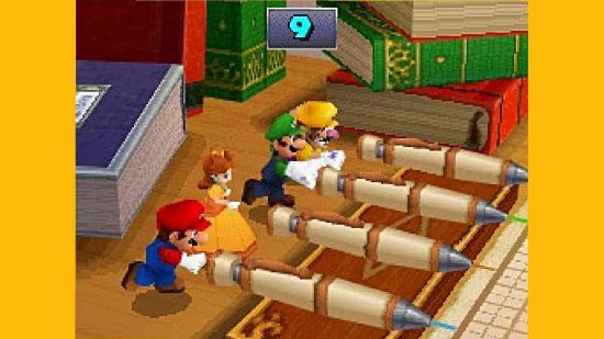 マリオパーティのキャラクター: マリオと仲間たちがミニゲームをプレイしているマリオパーティのスクリーンショット