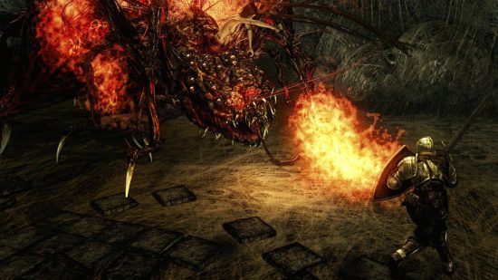 Dark Souls Quelaag がプレイヤーのシールドに火を噴く