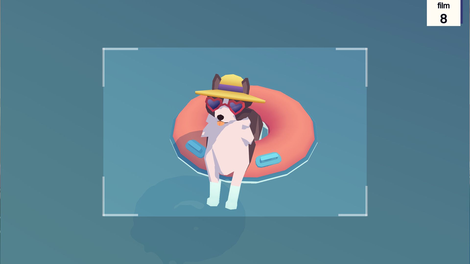 サーフィン ゲーム - サングラスをかけた犬と帽子がプールのプール ドーナツに座っていました。