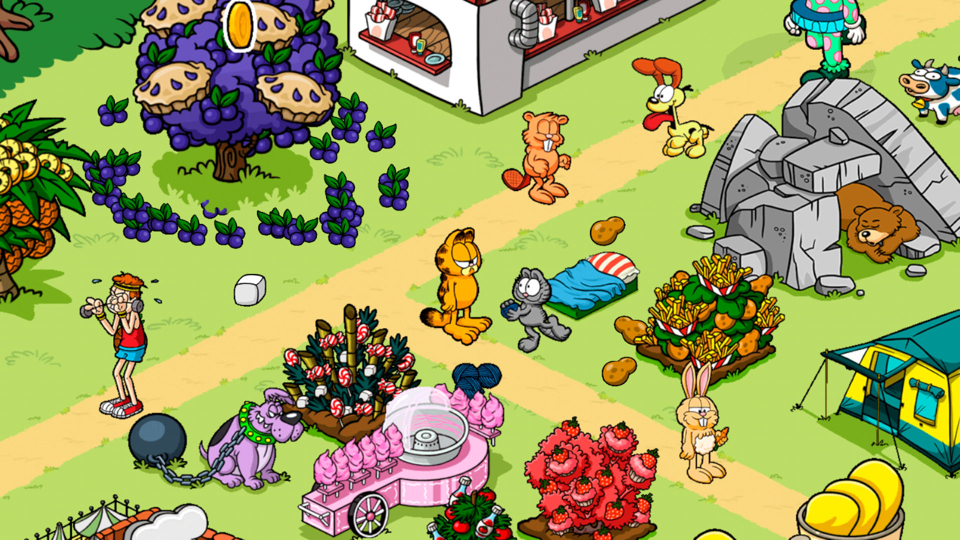 Garfield Survival of the Fattest のアクションの中で立っている Garfield のスクリーンショット for Garfield ゲーム ガイド