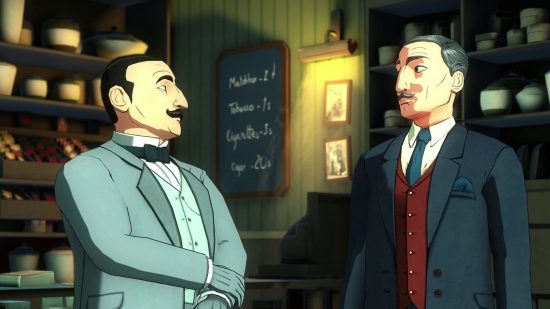 アイテム探しゲーム ABC Murders: Poirot and another man looking at each other