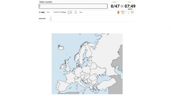 Sporcle ヨーロッパの国: Web サイトのスクリーンショット Sporcle は、ヨーロッパの国として知られるクイズの図を示しています 