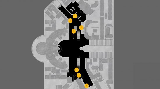 ホンカイ スター レールの指名手配ポスターの場所は、黄色の円で囲まれたベロボーグ市の地図上に表示されます