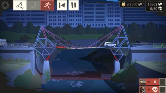ウォーキング デッド ゲームのブリッジ コンストラクター: 車と大量のゾンビが乗った崩壊寸前の橋