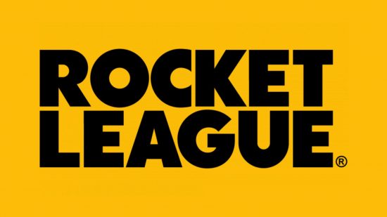 マンゴーイエローの背景にロケットリーグのロゴ。  Futura風のフォントで「Rocket League」という文字だけです。