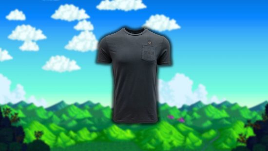 Stardew Valley クロバス シャツ: ポケットのデザインが施されたグレーの T シャツ