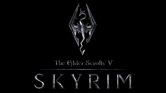 ゲームタイトルのテキストが下にあるクラシックな Skyrim のロゴ