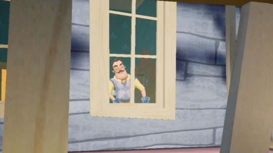 スイッチの悪いゲーム Hello Neighbor: ピクセル化された窓の外を見ている男性