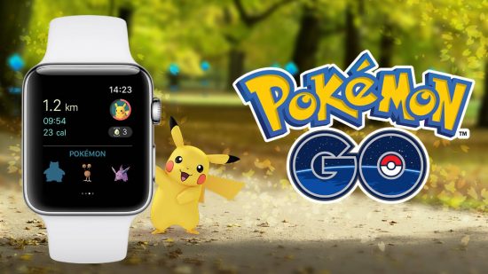 Pokémon Go Apple Watch: キーアートには Pokémon Go のロゴと Apple Watch が表示されています