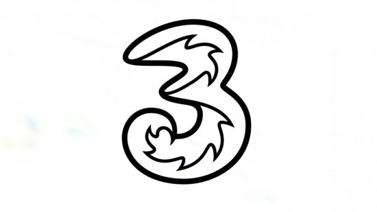 白い背景の前にある Three のロゴ