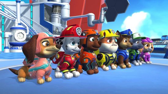 消防士ゲーム: 映画『パウ・パトロール』の子犬たちの全キャストが列に並んでいます