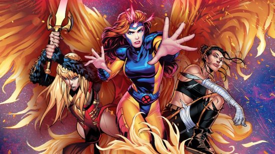 トイレ ゲーム Marvel Snap: 燃える翼に囲まれたコミック スタイルの 3 人のヒーロー