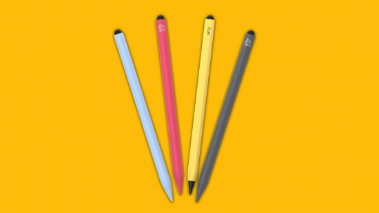 黄色の背景にさまざまな色の最高の iPad スタイラス Zagg Pro スタイラス 2