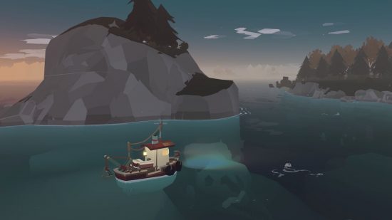 ボート ゲーム ドレッジ: 島のそばの海にある小さな漁船