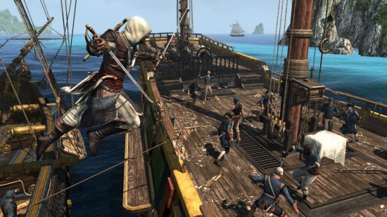ボート ゲーム Assassin's Creed Rebel Collection: キャラクターが別の船に飛び乗ります