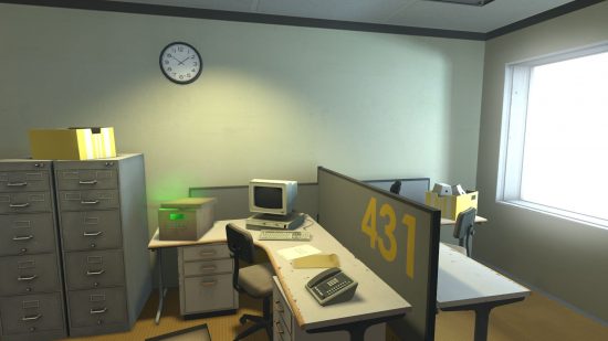 選択ゲーム スタンレーの寓話: デスクとコンピューターのあるオフィス